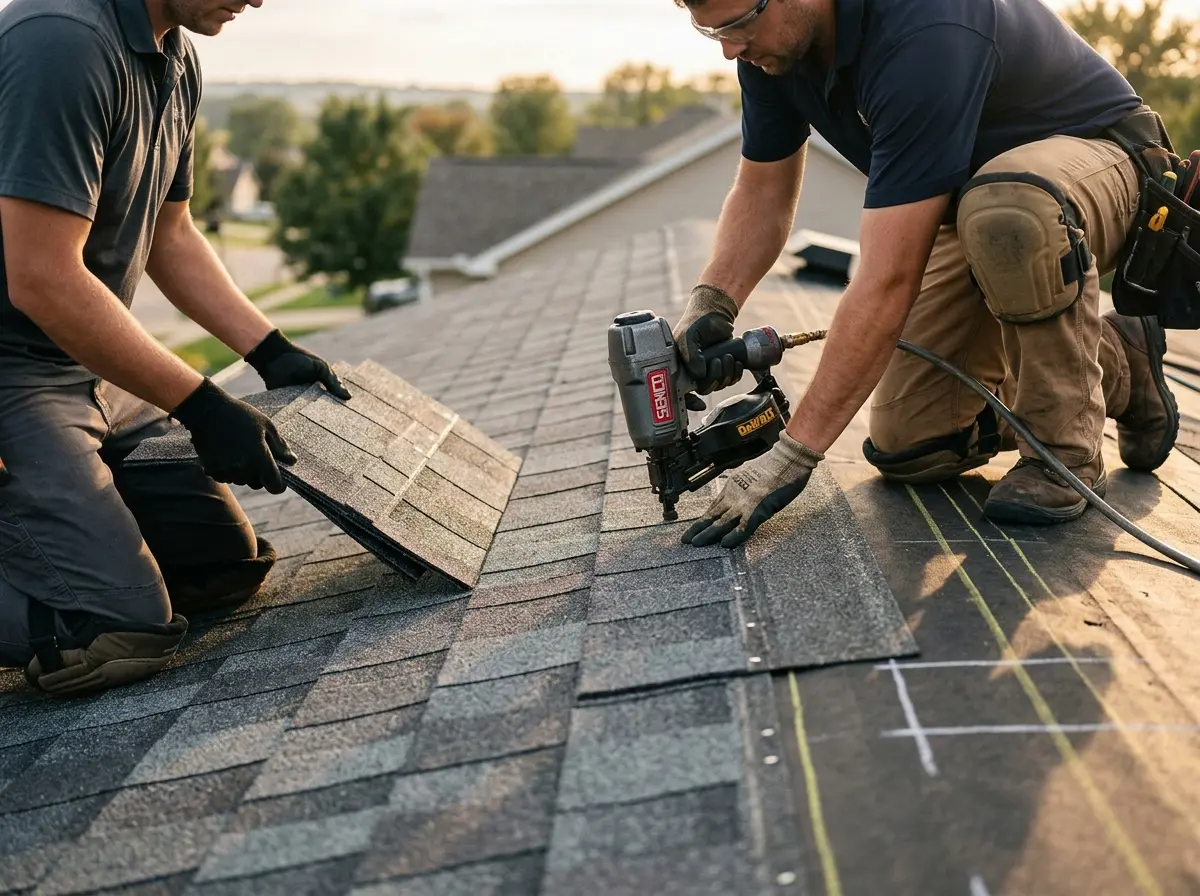 Professional roofer working on a residential roof in Pembroke Pines